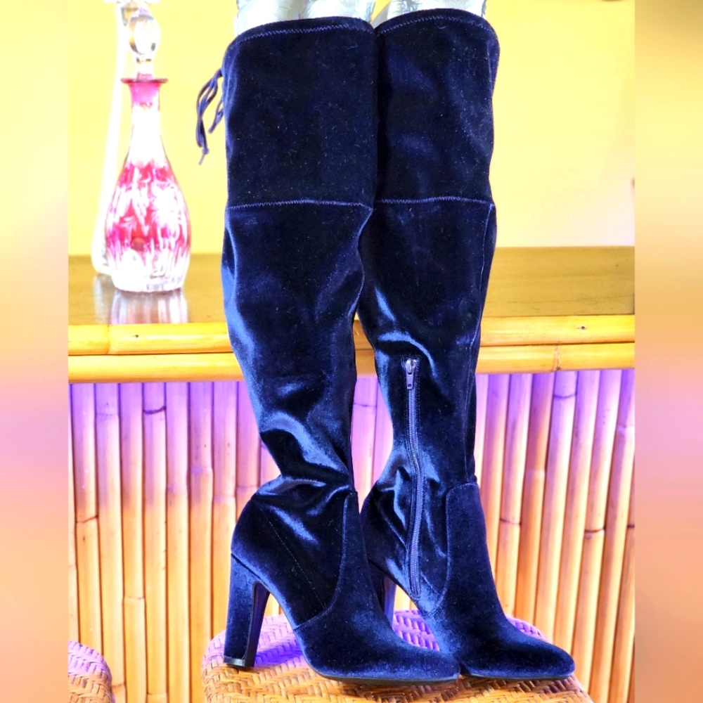 Unisa blue velvet OTK boots, sz 9